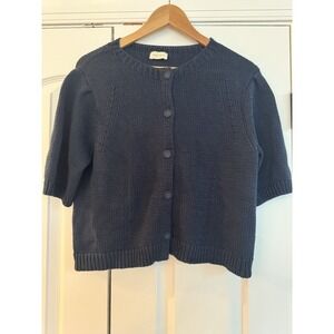 Poetry Women's Cardigan Sweater Short  Bubble Sleeve 100% Cotton 10 R895 Navy